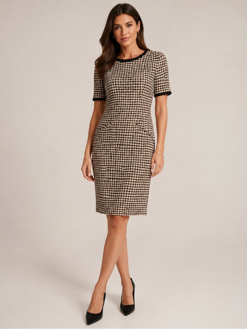 Brooks Brothers Black and White Houndstooth Sheath Dress